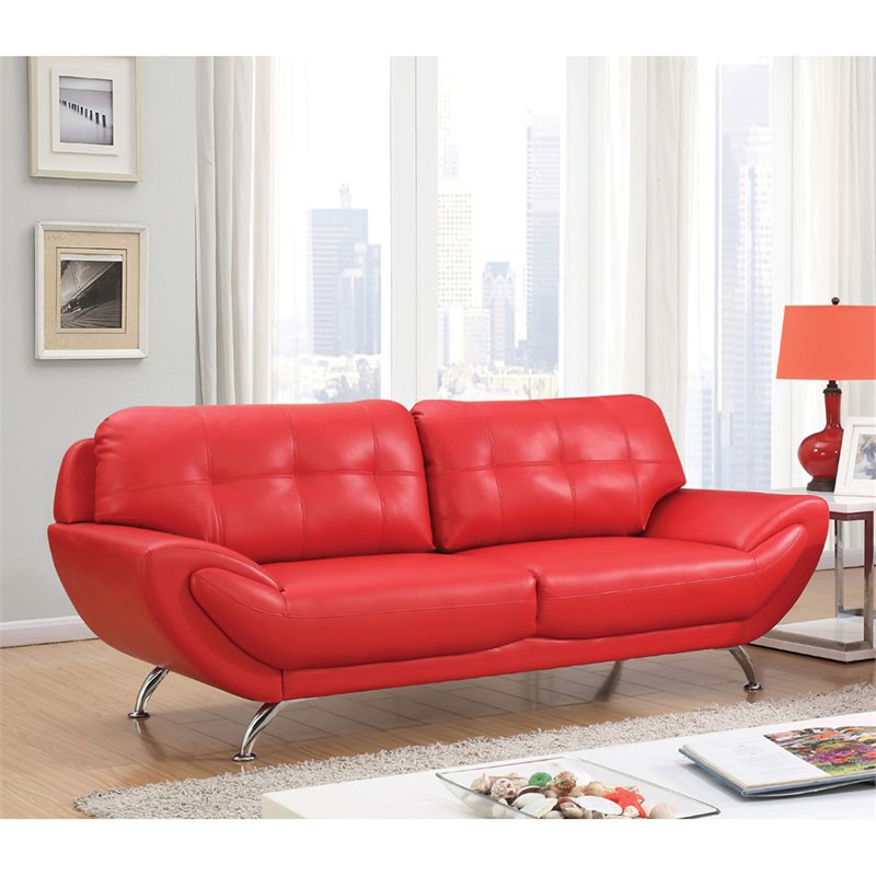 Furniture Of America Wade Leather Tufted Sofa In Red Idf 6414rd Sf