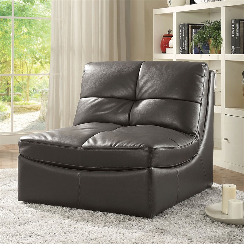 Furniture of America Onta Contemporary Faux Leather Accent Armless Chair in Gray