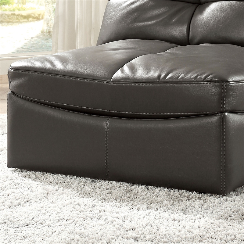Furniture of America Onta Contemporary Faux Leather Accent Armless Chair in Gray