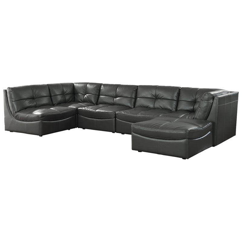 Furniture Of America Onta Faux Leather, Black Leather Couch With Ottoman