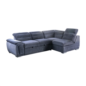 furniture of america evy transitional chenille fabric right facing sleeper sectional in dark gray