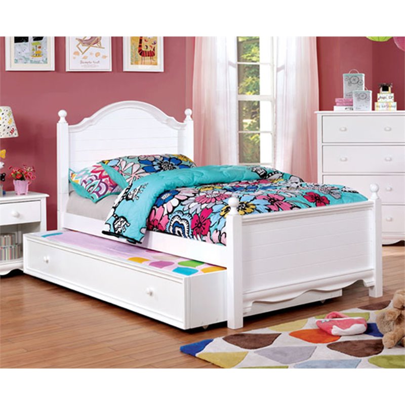 White wood twin bed store with trundle