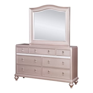 Furniture of America Appell 2-Piece Wood Rose Gold Dresser and Camel Back Mirror
