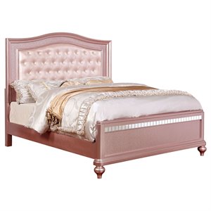 furniture of america paisley contemporary faux leather tufted panel bed in rose gold