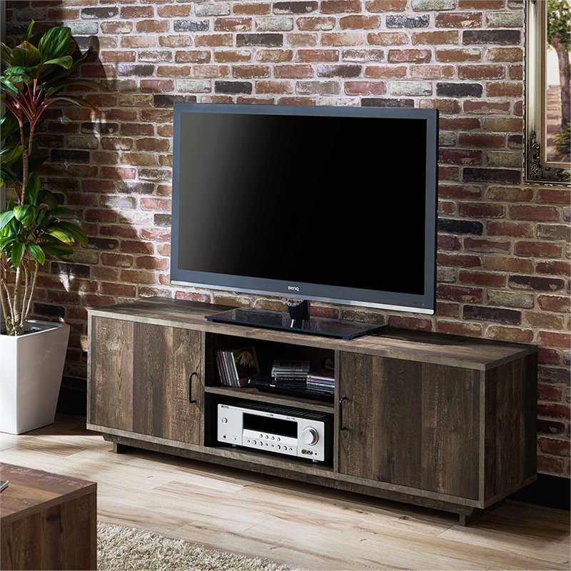 Furniture of America Krella Wood Rustic 62-Inch TV Stand in Reclaimed Oak