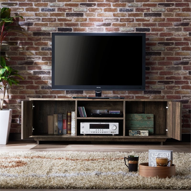 Furniture of America Krella Wood Rustic 62-Inch TV Stand in Reclaimed Oak