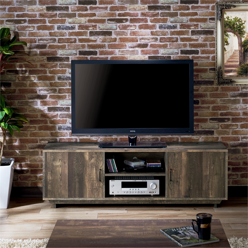 Furniture of America Krella Wood Rustic 62-Inch TV Stand in Reclaimed Oak