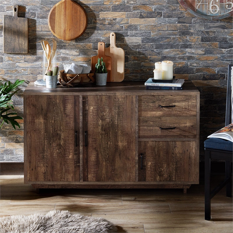Furniture of America Galvin Rustic Wood 2-Drawer Buffet in Reclaimed Oak