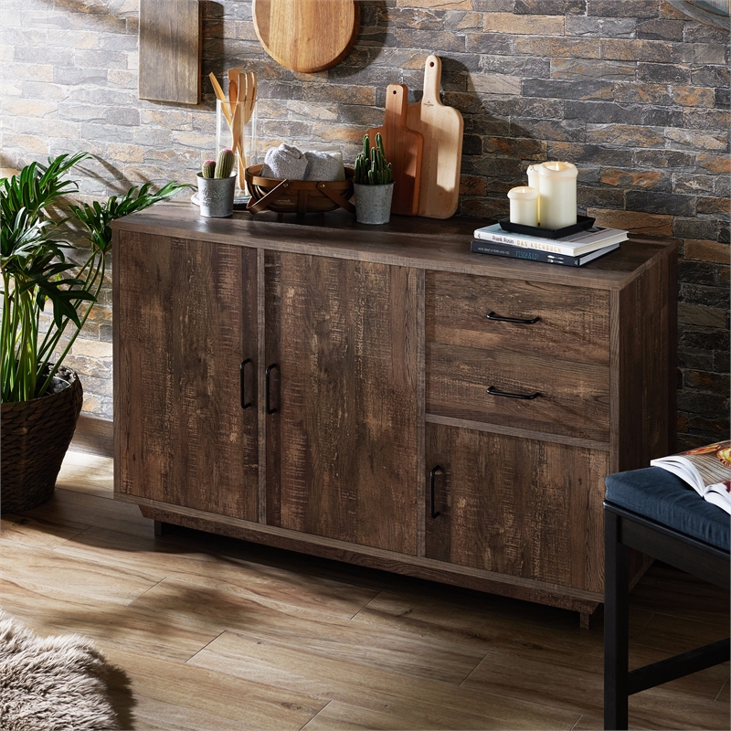 Furniture of America Galvin Rustic Wood 2-Drawer Buffet in Reclaimed Oak