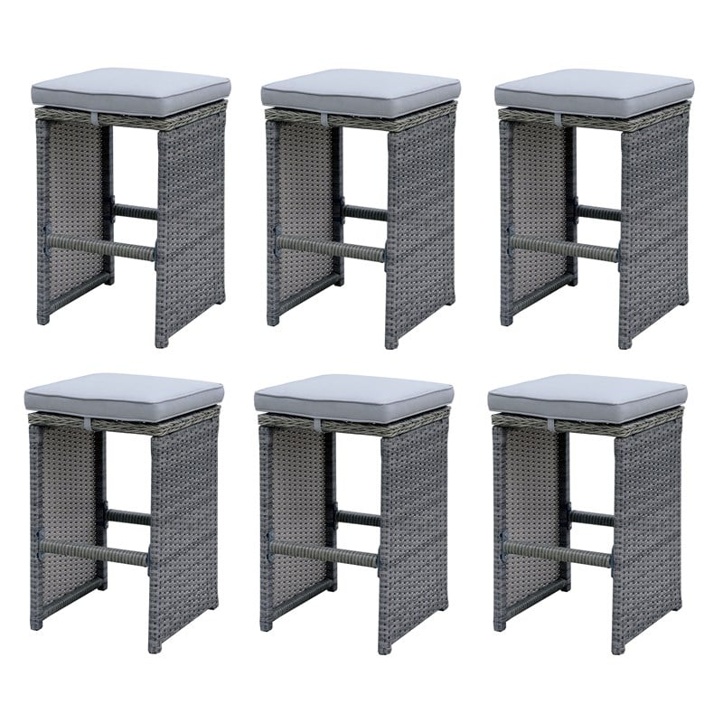 Furniture of America Zuni Rattan 29-inch Patio Bar Stool in Gray (Set of 6)