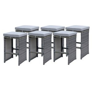 Furniture of America Zuni Rattan 29-inch Patio Bar Stool in Gray (Set of 6)