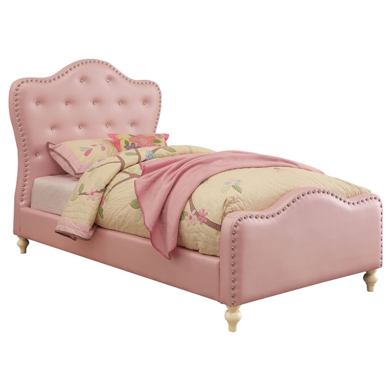 Furniture Of America Zephren Faux Leather Twin Camelback Bed In Pink Furniture Of America Zephren Faux Leather Twin Camelback Bed In Pink