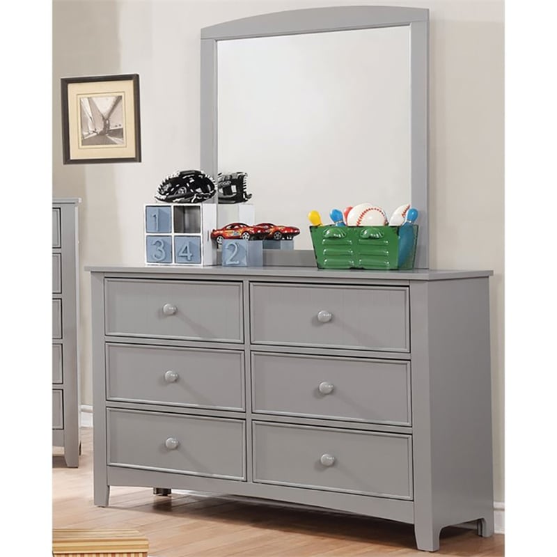 Furniture of America Dimanche Solid Wood Dresser and Mirror in Gray