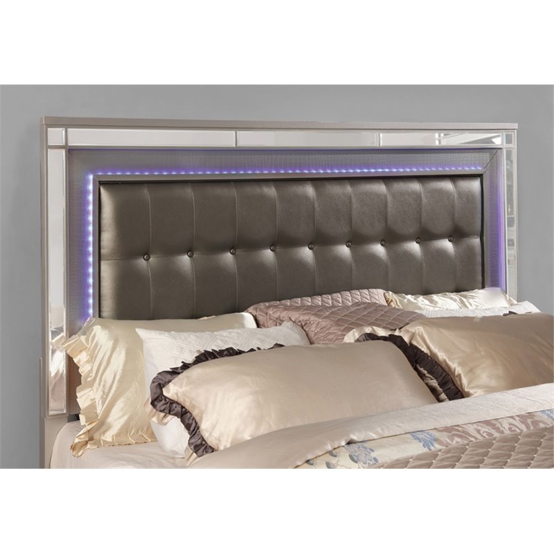 Furniture of America Xulu Contemporary Wood Cal King Bed with LED in Silver