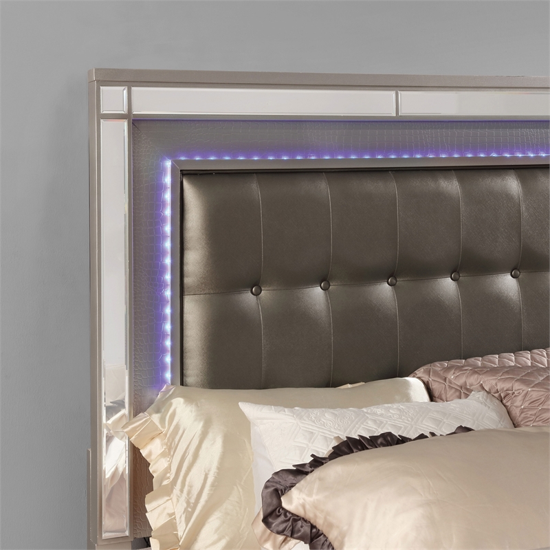 Furniture of America Xulu Contemporary Wood King Bed with LED in Silver