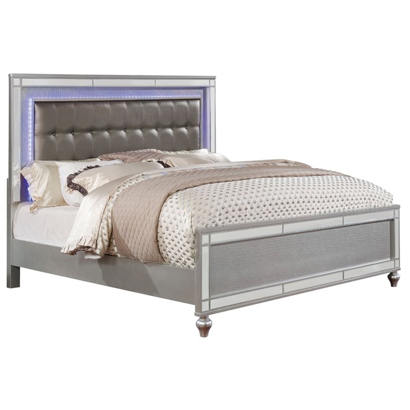 Furniture of America Xulu Contemporary Wood King Bed with LED in Silver