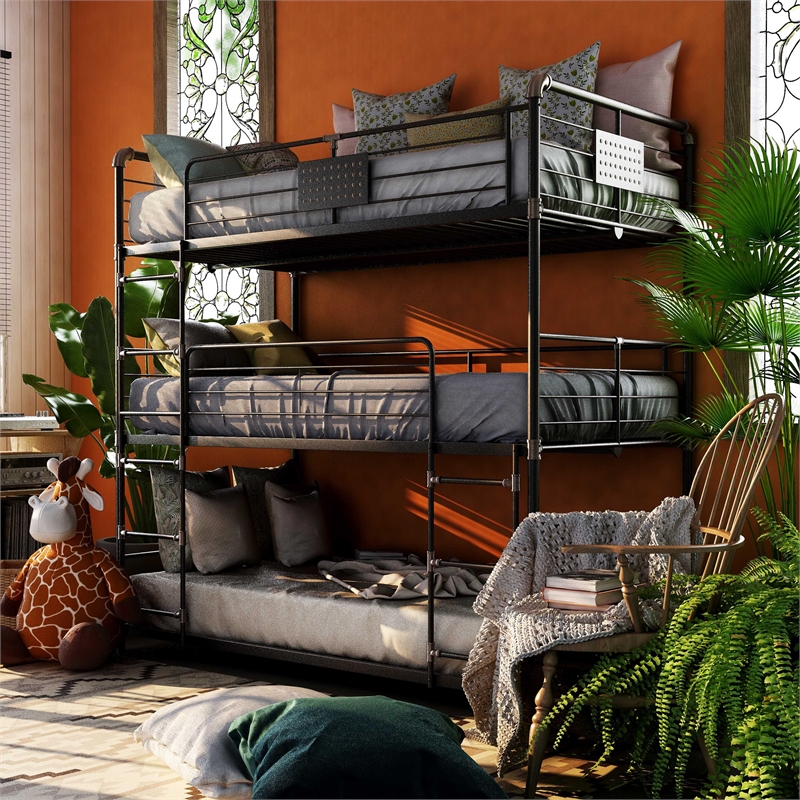 Furniture of America Bryon Metal Full Triple Bunk Bed in Antique Black