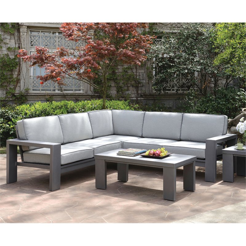 Furniture Of America Gonda Patio Corner Sectional In Gray
