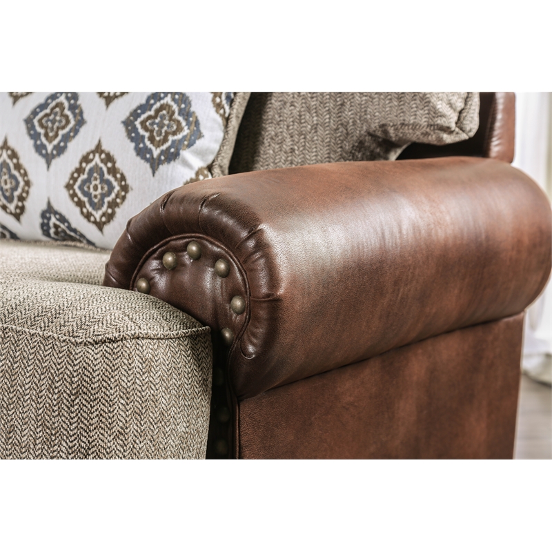 Furniture Of America Gina Contemporary Faux Leather Sofa In Brown Gina Contemporary Faux Leather Sofa