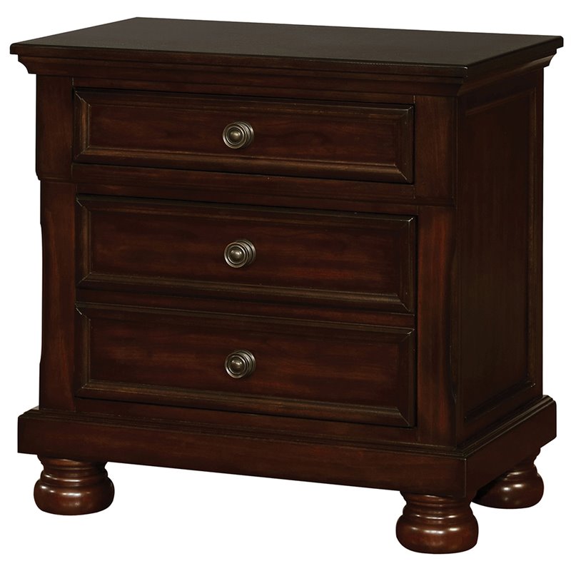 Furniture of America Ainsley Solid Wood 3-Drawer Nightstand in Brown ...