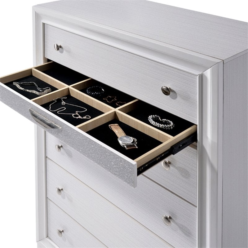 Furniture of America Laren Contemporary Solid Wood 5-Drawer Chest in White