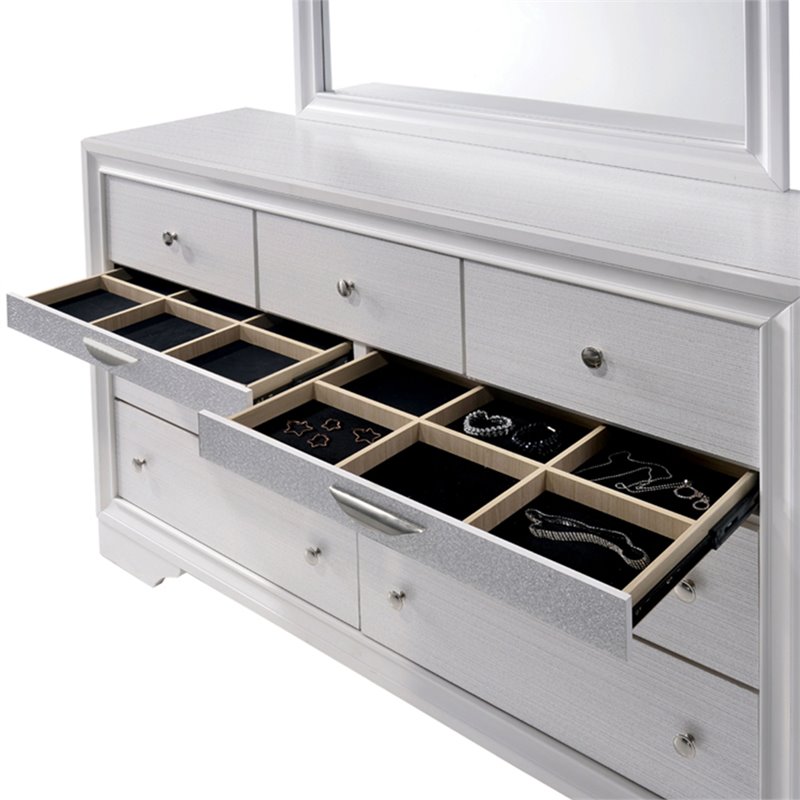 Furniture of America Laren Contemporary 2-Piece Wood Dresser and Mirror in White