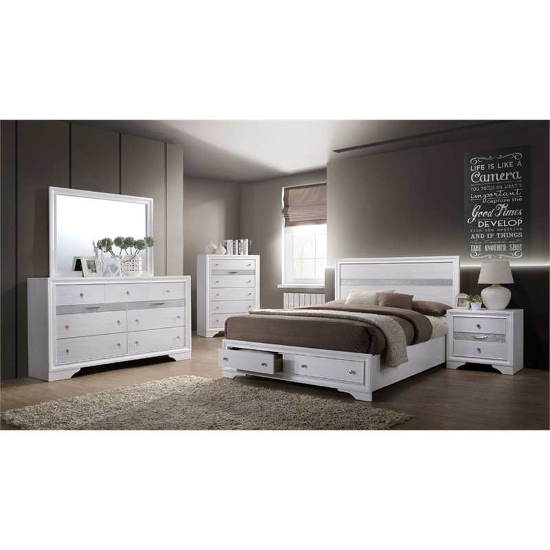 Furniture of America Laren Contemporary 2-Piece Wood Dresser and Mirror in White