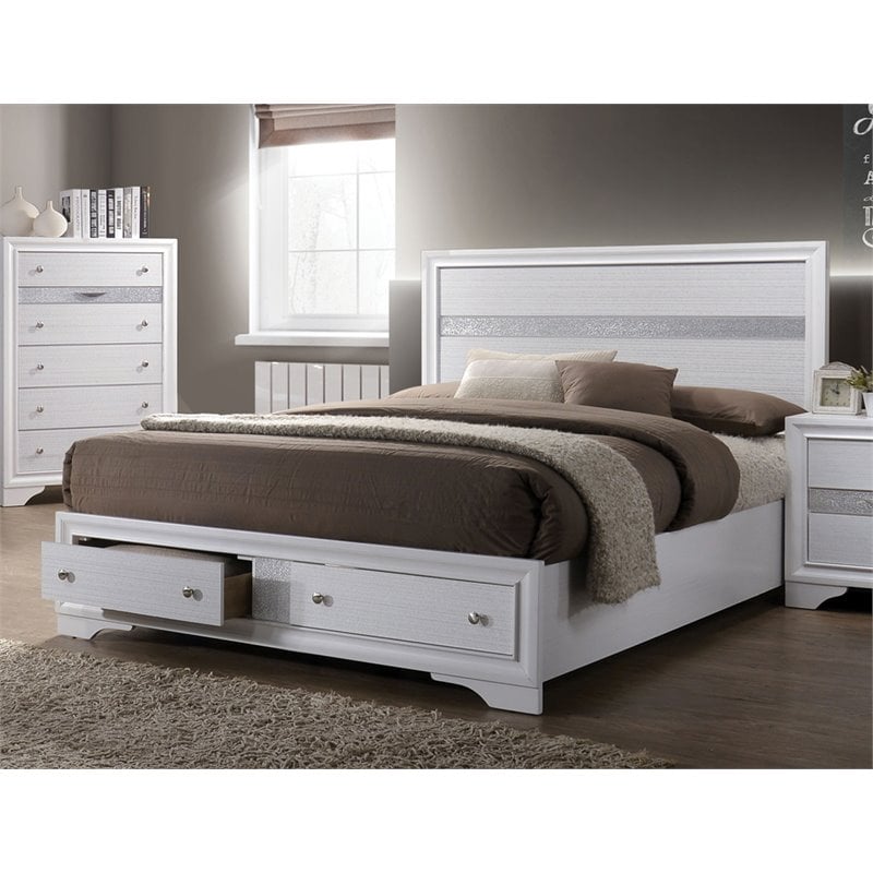 Furniture of America Laren Contemporary Solid Wood King Storage Bed in White