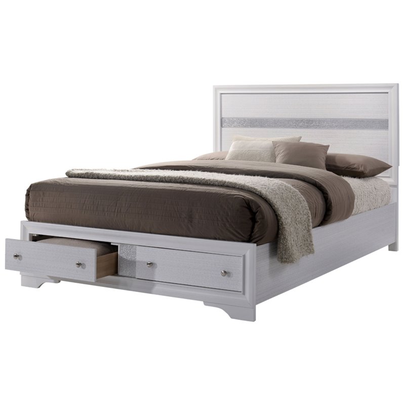 Furniture of America Laren Contemporary Solid Wood King Storage Bed in White