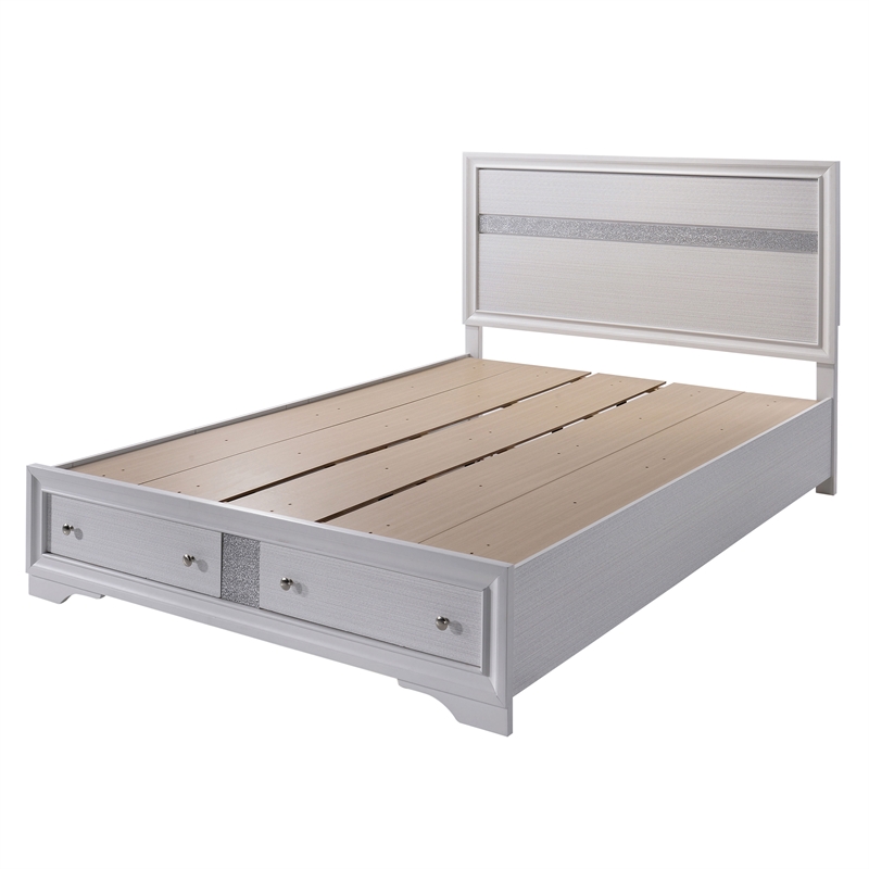 Furniture of America Laren Contemporary Solid Wood Queen Storage Bed in White