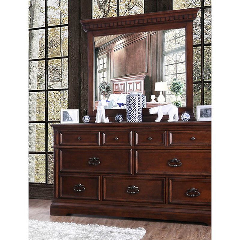 Furniture Of America Zeal 7 Drawer Dresser Mirror Set In Brown
