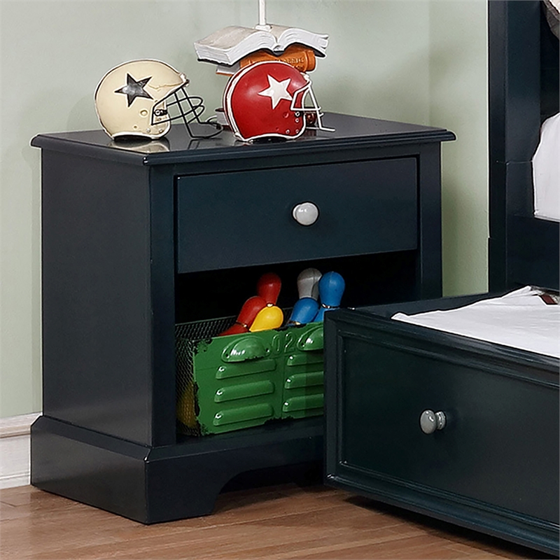 Furniture of America Belantra Solid Wood 1-Drawer Kids Nightstand in Blue