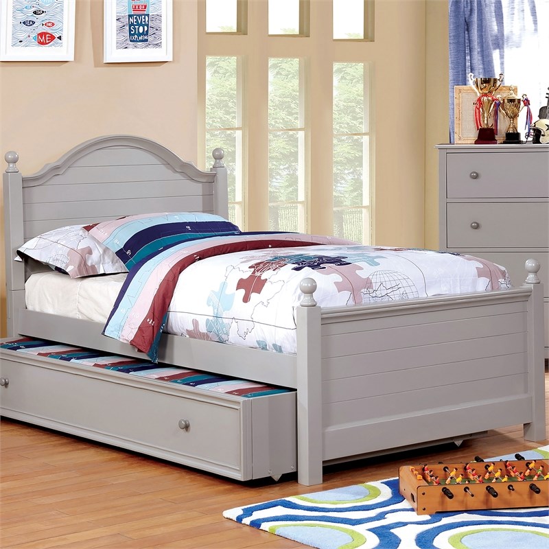 Furniture of America Belantra Solid Wood Twin Panel Kids Bed in Gray