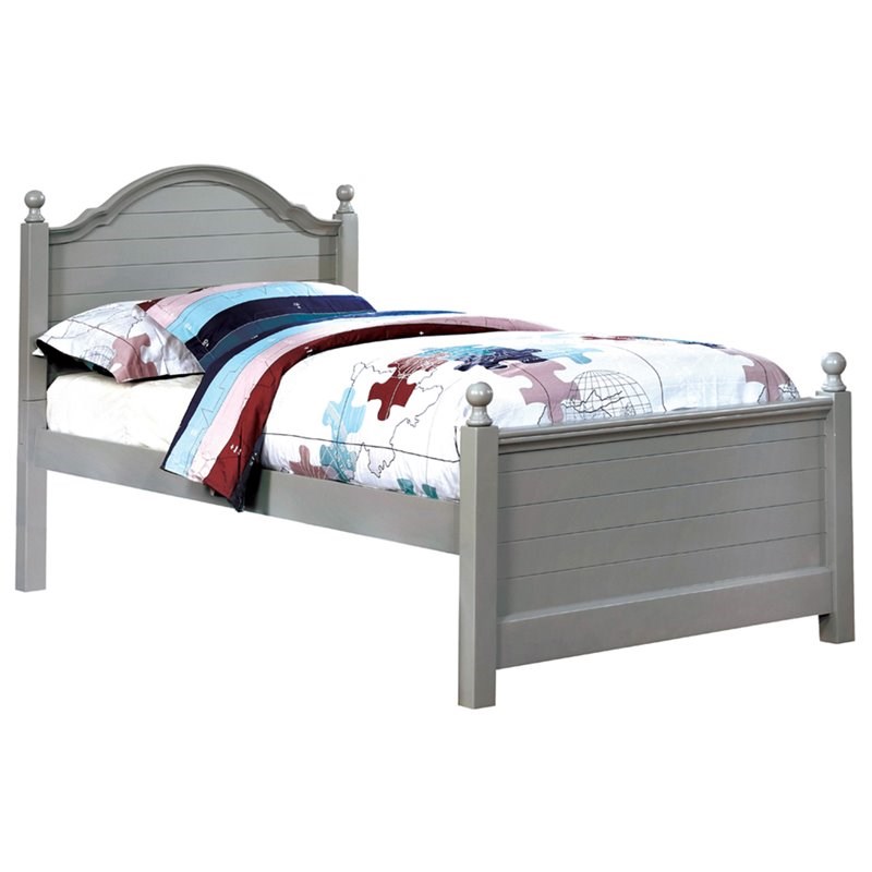 Furniture of America Belantra Solid Wood Twin Panel Kids Bed in Gray