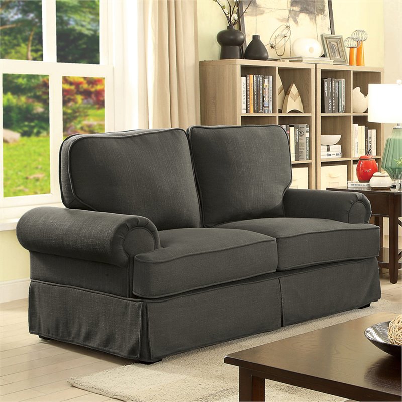 Furniture of America Onrei Transitional Fabric Upholstered Loveseat in Gray