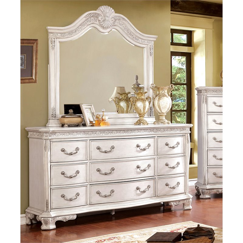Furniture Of America Ravel 9 Drawer Dresser And Mirror Set In White Furniture Of America Ravel 9 Drawer Dresser And Mirror Set In White