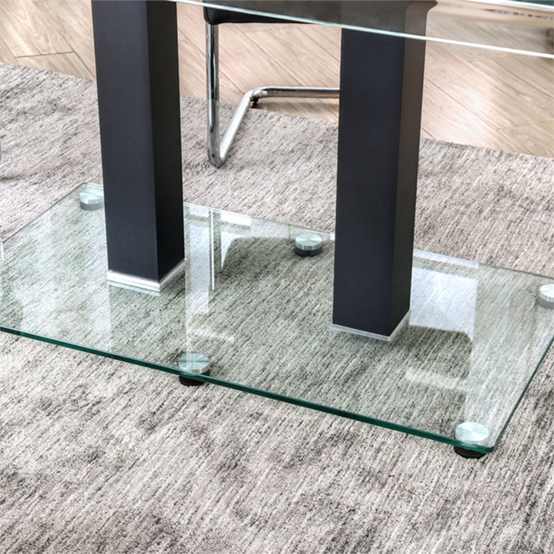 Furniture of America Marva Glass Top Dining Table in Black and Silver