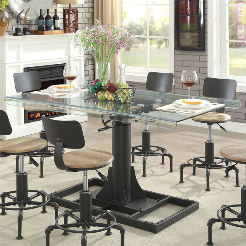 Furniture Of America Saka Adjustable Height Glass Top Dining Table