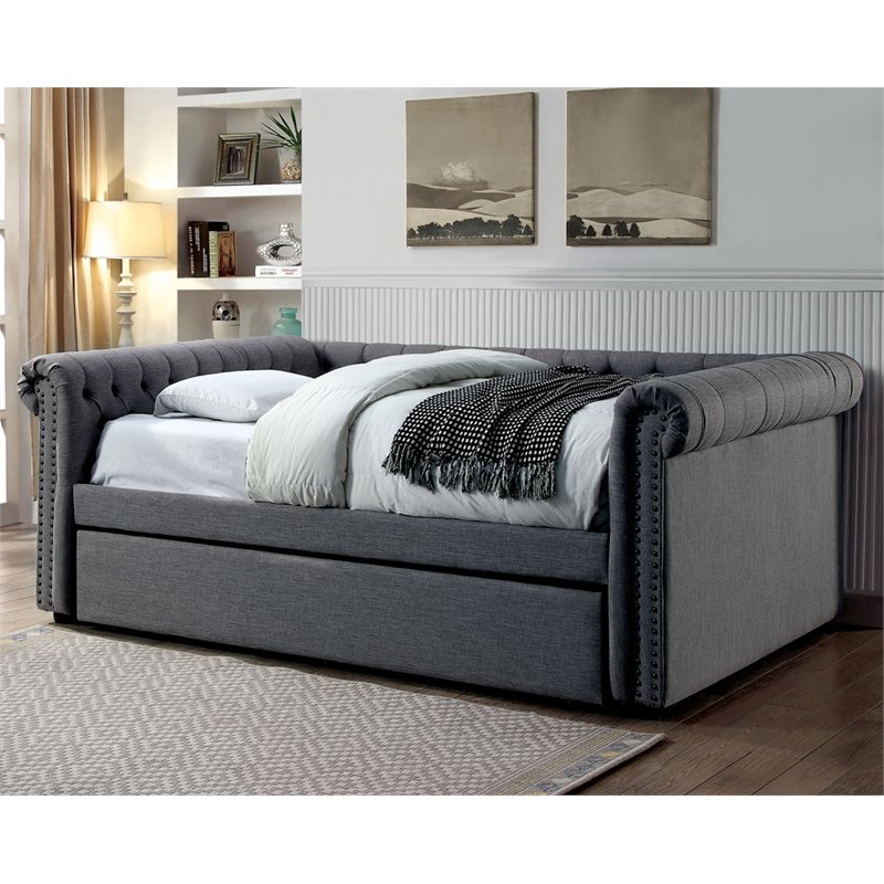 Furniture Of America Acnitum Fabric Tufted Full Daybed With Trundle In 