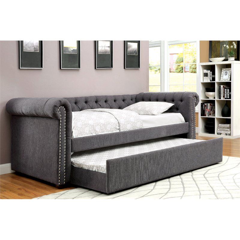 Furniture of America Acnitum Fabric Tufted Full Daybed with Trundle in ...