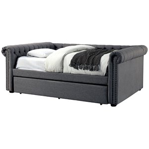 furniture of america acnitum fabric tufted daybed with trundle in gray