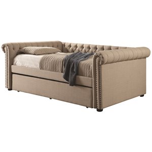 furniture of america acnitum fabric tufted daybed with trundle in beige
