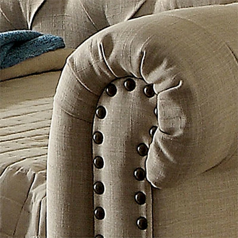 Furniture of America Acnitum Fabric Tufted Queen Daybed with Trundle in Beige