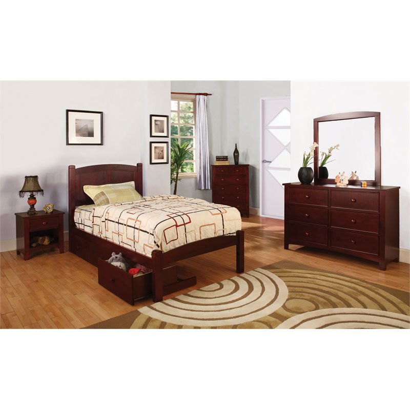 Furniture of America Cara Cottage Solid Wood Platform Twin Bed in Cherry