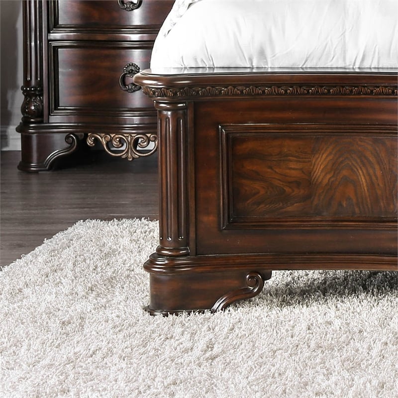 Furniture of America Jordan Wood Queen Panel Bed in Brown Cherry