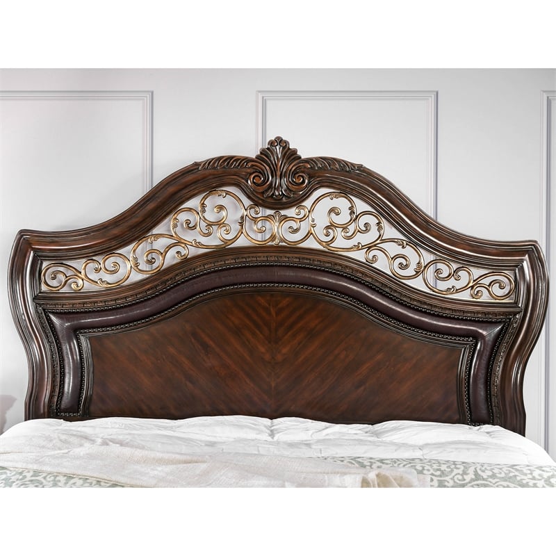 Furniture of America Jordan Wood Queen Panel Bed in Brown Cherry