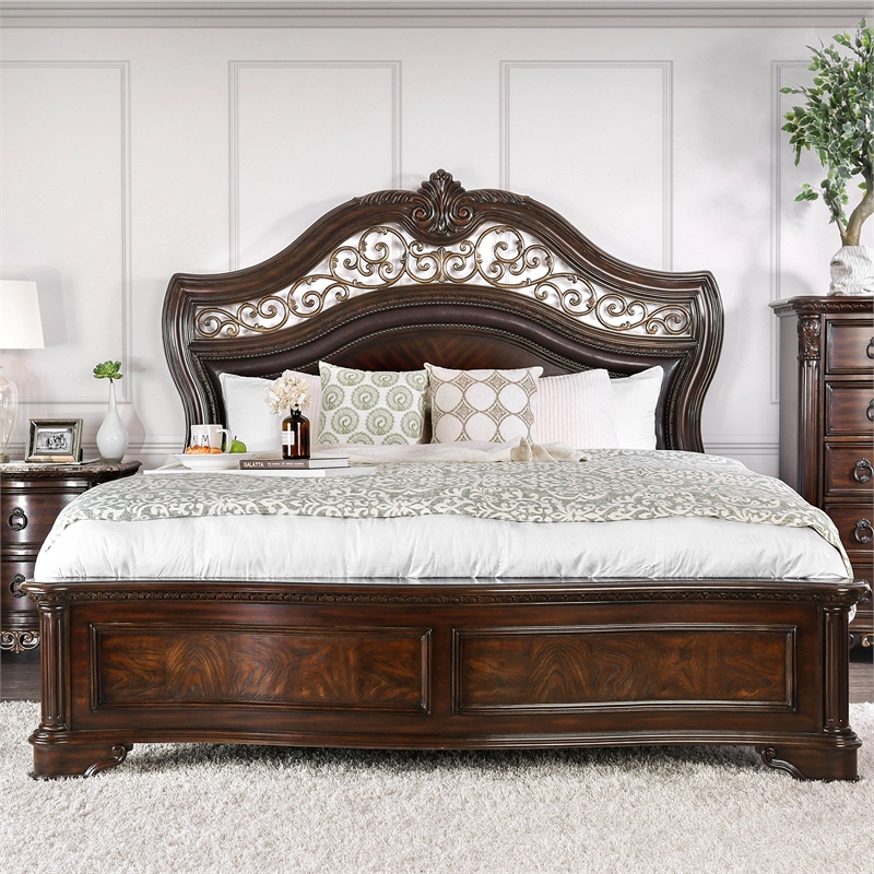 Furniture of America Jordan Wood California King Panel Bed in Brown Cherry