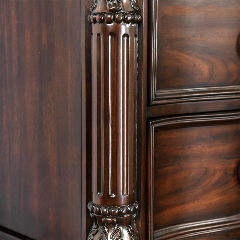 Furniture of America Jordan Wood and Marble Top Nightstand in Brown Cherry