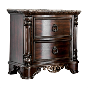 furniture of america jordan wood and marble top nightstand in brown cherry
