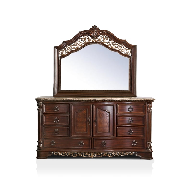Furniture of America Jordan Wood 8Drawer Dresser and Mirror in Brown